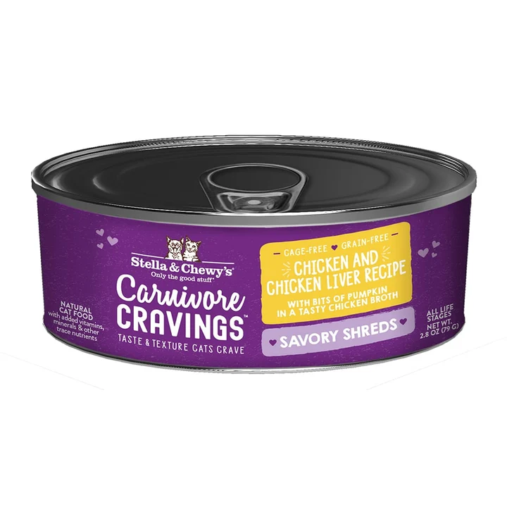 Carnivore Cravings Savory Shreds Chicken & Chicken Liver Recipe for Cats