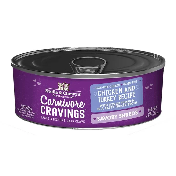 Carnivore Cravings Savory Shreds Chicken & Turkey Recipe for Cats