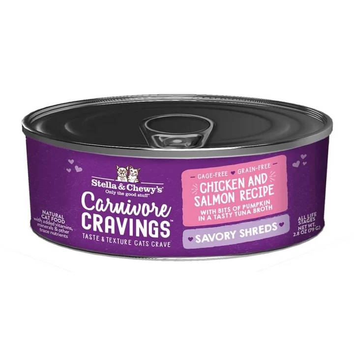 Carnivore Cravings Savory Shreds Chicken & Salmon Recipe for Cats