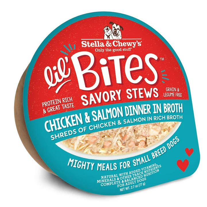 Lil' Bites Savory Stews Chicken & Salmon Dinner in Broth for Dogs